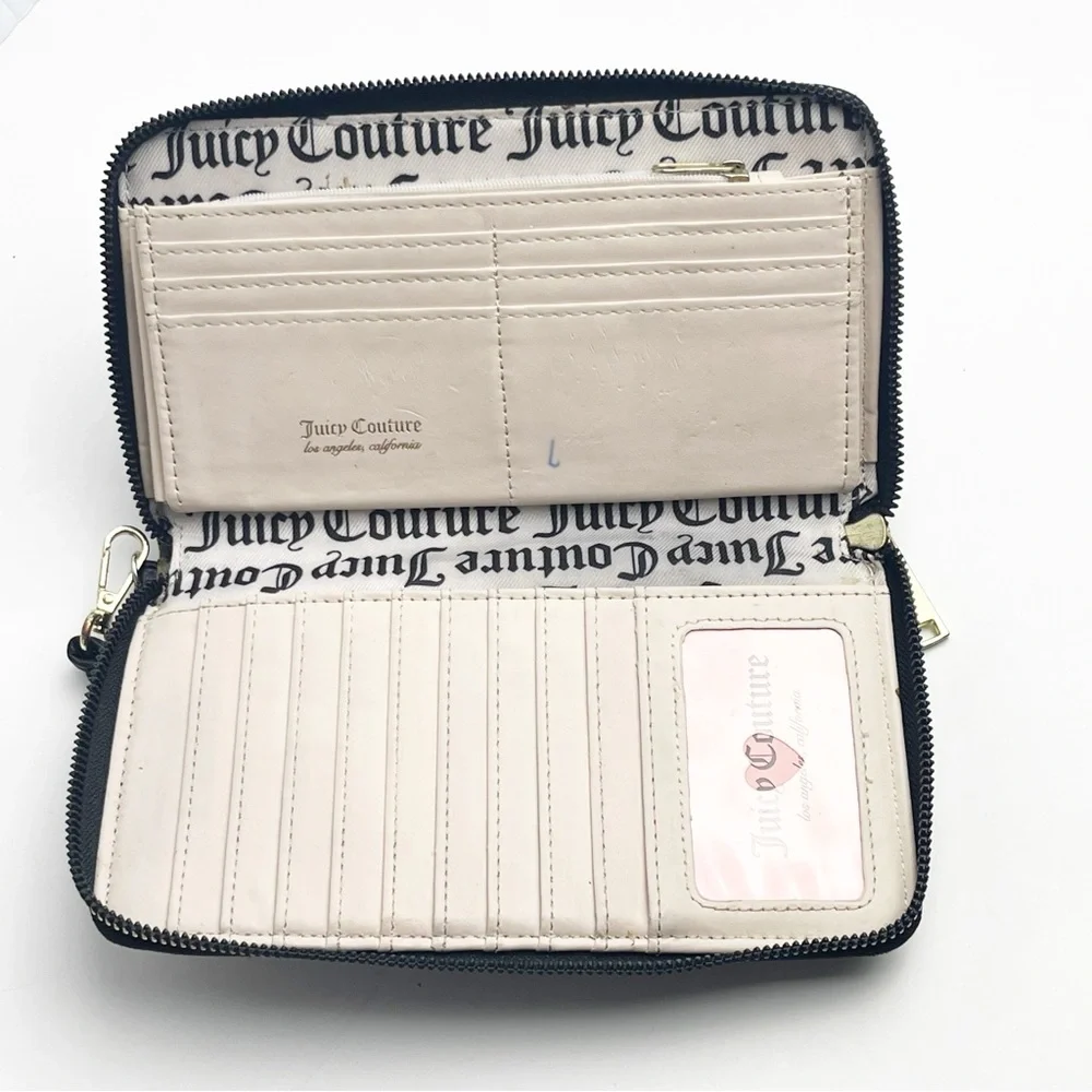 JUICY COUTURE Black Gray Signature Logo Zip Closure Wristlet Wallet Card Holder